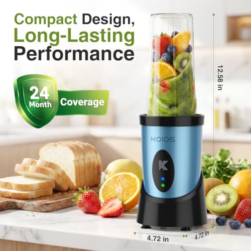 KOIOS Smoothie Blender Kitchen, 900W Personal Blender with 3 To-Go Cups - color: Sky Blue