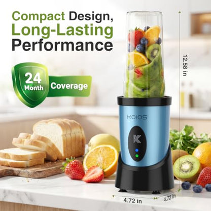 KOIOS Smoothie Blender Kitchen, 900W Personal Blender with 3 To-Go Cups - color: Sky Blue