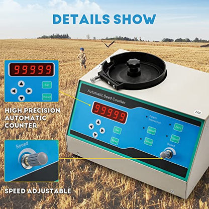 CGOLDENWALL New Automatic Seeds Counter Machine Microcomputer Automatic Counting Instrument for Various Shapes Cereals Seeds Blue (with Clearance Adjustment Knob)