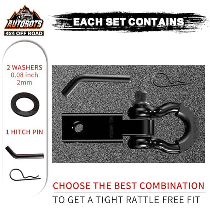 AUTOBOTS Tow Hitch Receiver 2" Shackle Hitch Receiver Black | 45,000 Lbs Break Strength, with 5/8" Pin, 3/4 D Ring Shackle, Towing Accessories for Truck Jeep Trailer Recovery Off-Road - color: BLACK-BLACK