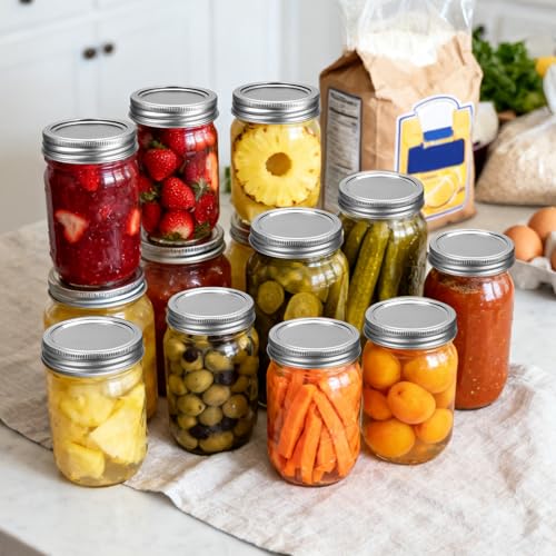 Palksky Stainless Steel Regular Mouth Canning Lids and Rings, Airtight/Rustproof Mason Jar Lids with Bands Set of 4 - style: Regular Mouth Stainless Steel Mason Canning Lids and Rings Set of 4
