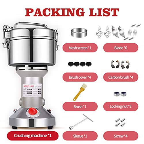 LEJIEYIN Electric herb Grinder 550g High Speed Electric Stainless Steel Spice Flour Mill Herb Grinder Powder Machine for Dry Food Grin - size: 550 g