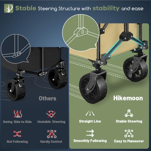 HIKEMOON 150L Collapsible Wagon Compact with Big Wheels, 420LBS Khaki - color: Khaki