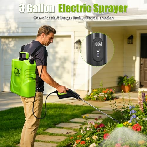 Battery Powered Backpack Sprayer 3 Gallon, Electric Garden Sprayer in Lawn