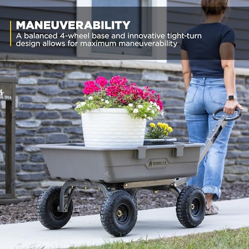Gorilla Carts Poly Dump Cart, 800 lb. Capacity, 5 Cu Ft, Gray - size: 5-Cubic Feet, style: Pneumatic
