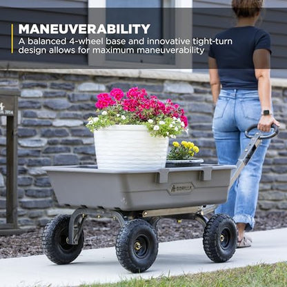 Gorilla Carts Poly Dump Cart, 800 lb. Capacity, 5 Cu Ft, Gray - size: 5-Cubic Feet, style: Pneumatic