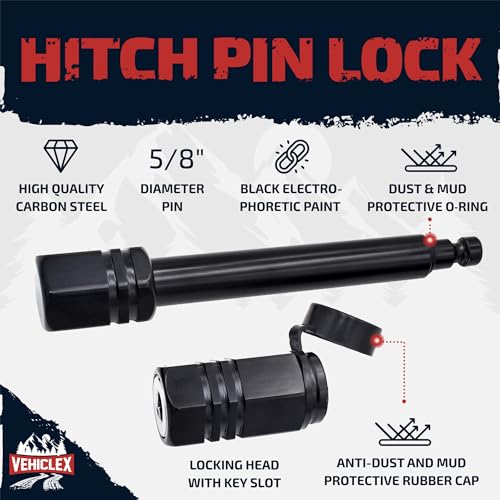 Vehiclex Trailer Hitch Pin Lock for 2.5" and 3" Receiver, Class III & IV - size: 2.5"-3" receiver