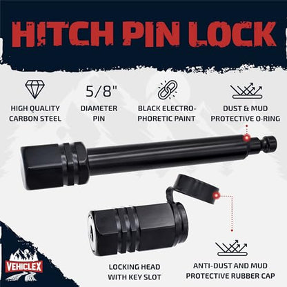 Vehiclex Trailer Hitch Pin Lock for 2.5" and 3" Receiver, Class III & IV - size: 2.5"-3" receiver
