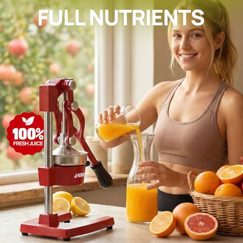 Cast Iron Juicer, Heavy Duty Manual Citrus Juicer - color: Red