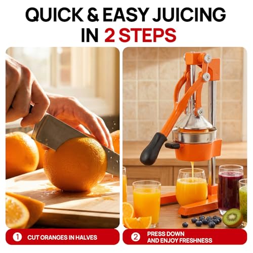 Cast Iron Juicer, Heavy Duty Manual Citrus Juicer - color: Orange