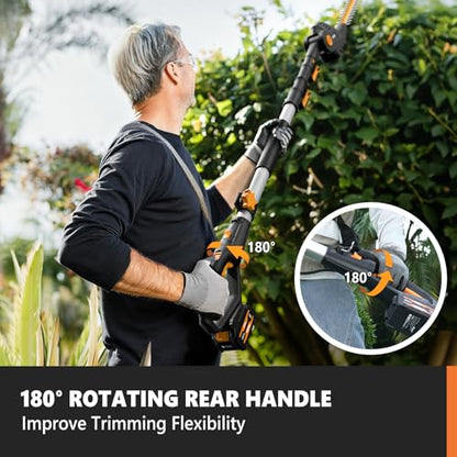 Alloyman 2-in-1 Telescopic Cordless Pole Hedge Trimmer 16'' &Pole Saw 8.6'' - color: BLACK