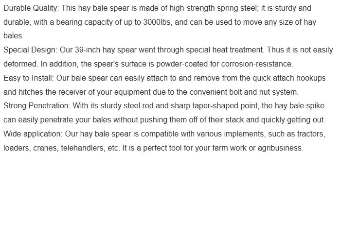 Replacement for 2pcs Hay Bale Spear 39" 3000 lbs Capacity Spike Fork for Tractors Loaders OEM