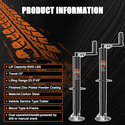 5000lbs A-Frame Trailer Jack,30" Lift 20-24V Cordless Drill Compatible with Adjustable Drop Leg for RV Trailer, Horse Trailers, Utility Trailers