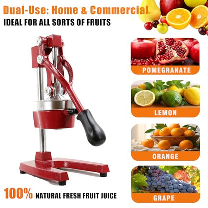 Kitchen Cast Iron Juicer - Easy-to-Clean Heavy-Duty Manual Juicer, Professional Citrus Juicer - Stainless Steel Lemon Squeezer - Manual Citrus Press & Orange Squeezer - Orange Juicer (Red) - color: Red
