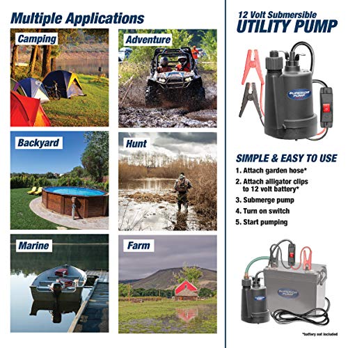 Superior Pump 91012 12 Volt Utility Pump with 20-Foot Cord, Black - size: 1380 GPH