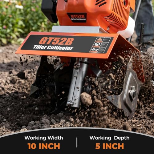 72CC 2-Stroke Gas Tiller Cultivator - 10" Working Width & 5" Depth