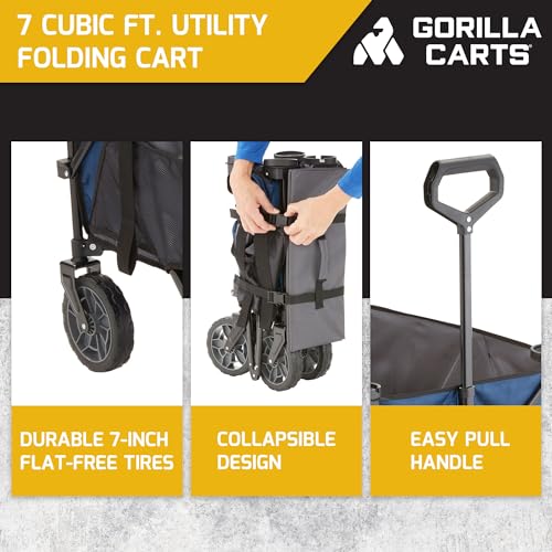 Gorilla Carts Collapsible Folding Outdoor Utility Wagon, 7 Cu Ft, Blue - color: Blue