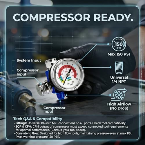 LE LEMATEC Paint Spray Gun Air Pressure Regulator with Gauge, 1/4 NPT
