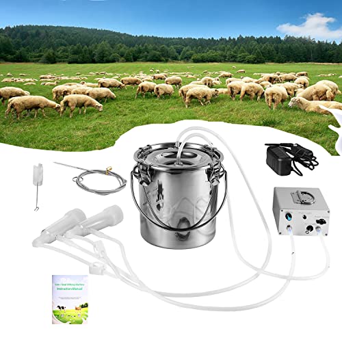 Electric Goat Milking Machine, Portable Auto Goat Milker with 3L Stainless Steel Bucket, Gentle & Efficient for Daily Milking of Goats,Sheep, for Small Farms & Home