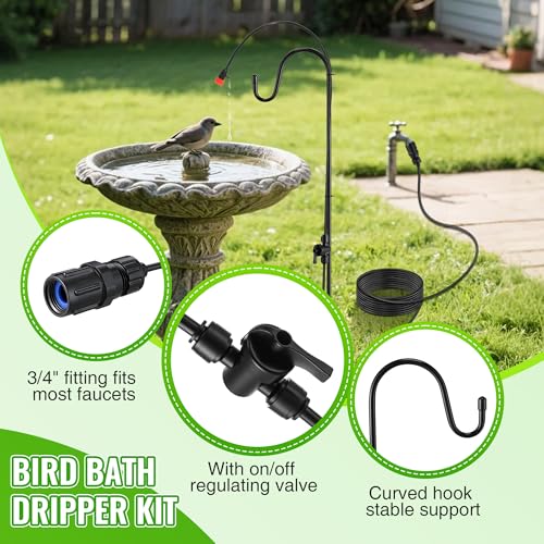 Saillong 36Ft Bird Bath Dripper Kit, Adjustable Outdoor Drip Irrigation - size: 33 ft Water Pipe, style: 3 ft Bracket