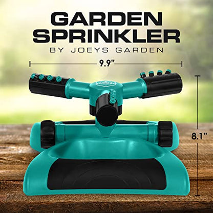 Joeys Sprinkler for Yard, Rotating Garden Sprinkler with 3 Adjustable Arms, Weighted Base, Expandable Connection, Lawn and Yard Sprinklers (Green) - color: GREEN