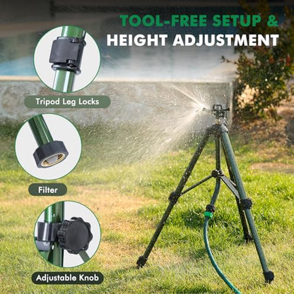 RESTMO 2 Pack Adjustable Full Metal Tripod Sprinklers for Yard Large Area - size: 2 Pack
