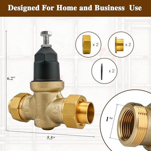 1" NR3XLDU Bronze Water Pressure Reducing Valve, 1-NR3XLDU with Double Union FNPT Connection, Has a Built-in Stainless Steel Filter Screen, No Lead Water Pressure Regulator for Home & Commercial Use