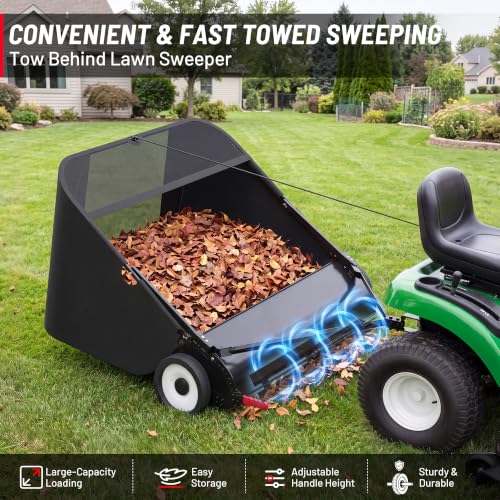 Suchtale 52 Inch Tow Behind Lawn Sweeper with 26 Cu Ft Hopper - size: 52''
