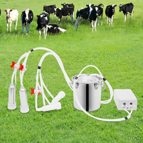 Electric Milking Machine for Cows and Goats, 5L Stainless Steel Milk Bucket, Adjustable Vacuum & Pulsation, Portable Cow Milker for Farm, Homestead, Dairy Use (5L) - size: 5L