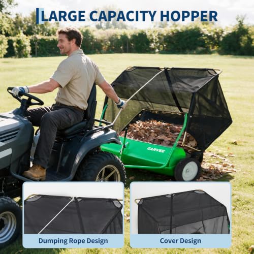 Garvee 42" Lawn Sweeper Tow Behind with 14.13 Cu. ft. Hopper - color: Green, size: 42 Inch