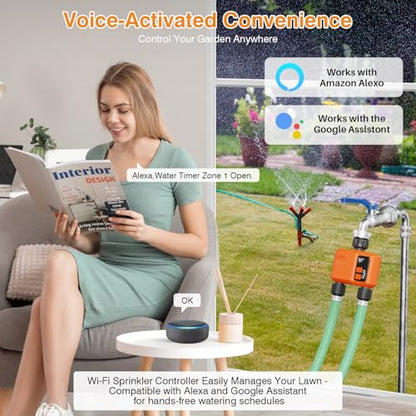 WiFi Sprinkler Timer 2 Zone, Smart Water Timer for Garden Hose Irrigation - style: 2 Outlet- 2pcs