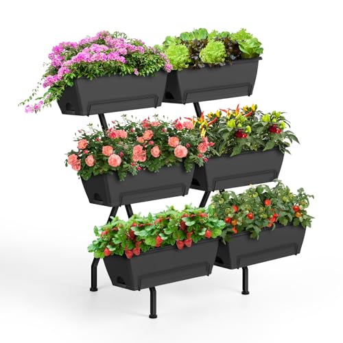 Vertical Raised Garden Bed for Gardening 6 Garden Planter Boxes with Legs - color: Gray