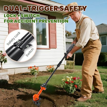 NEWTRY Cordless Electric Tiller Cultivator, 4'' Tilling Depth & Width