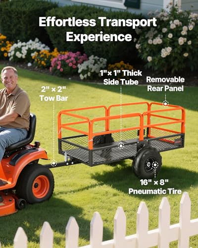VEVOR 22 Cu.Ft 1600Lbs Steel ATV UTV Trailer Tow Behind Dump Cart, Heavy Duty Pull Behind Utility Dump Trailer for Lawn Mower Trailer Tractor Garden Yard with Removable Rear Panel | For Lawn Mower Tractor Garden Yard, Hand-Pull or Foot-Step, Heavy Duty Pu