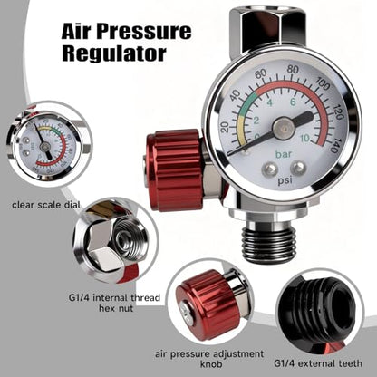 G1/4 Paint Spray Gun Air Pressure Regulator Kit with Gauge