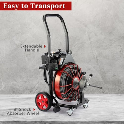 Winado Drain Cleaner Machine, 100 ft x 1/2 in Sewer Auger for 1-4 in Pipes