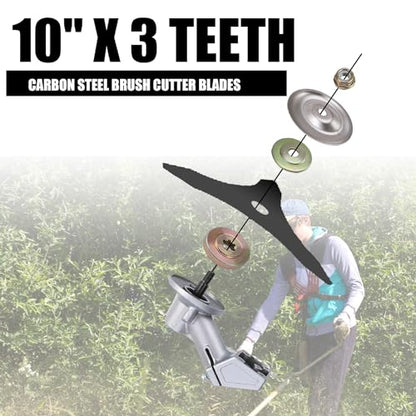 PLAXNS 10" x 3 Teeth Carbon Steel Brush Cutter Blades,10" x 80T Carbide Tip Brush Cutter Trimmer Compatible for Husqvarna, Stihl, Oregon, and Hitachi Trimmer, Lawnmower (with 2 Different Adapter Kits) - size: 10+10 inch+Adapter