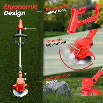 ALSO GO 24V Electric Weed Wacker with Wheels, Grass Trimmer Cordless - color: Bright Red