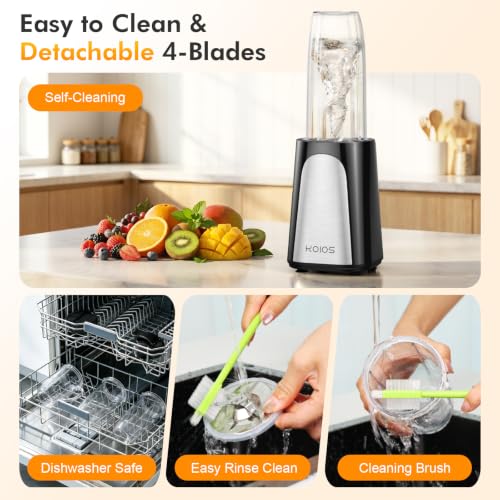 KOIOS 1000W Smoothie Blender, 15-in-1 Single Serve Set, Press-Twist Design - color: Black