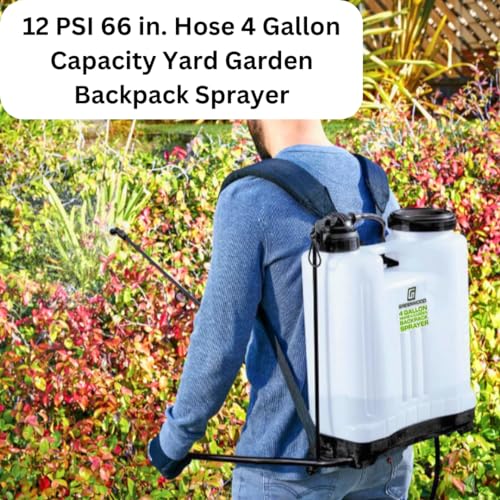 4‑Gallon Backpack Sprayer with 4 Nozzles – Manual Pump, 12 PSI, 66" Hose
