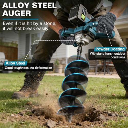 Auger Post Hole Digger,Post Hole Auger,Electric Earth Auger,Includes 2 Drill bit.Two Batteries and Dual-Port Fast Charger,Forward/Reverse Function,for Post Hole Digging,Drilling,Tree Planting - size: 4″+ 6″