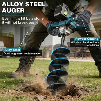Auger Post Hole Digger,Post Hole Auger,Electric Earth Auger,Includes 2 Drill bit.Two Batteries and Dual-Port Fast Charger,Forward/Reverse Function,for Post Hole Digging,Drilling,Tree Planting - size: 4″+ 6″