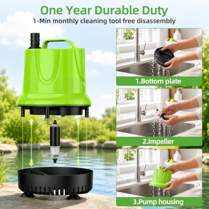 FREESEA Durable Small Pond Pump: 365+ days Continuous Operation - size: 100W/1100GPH