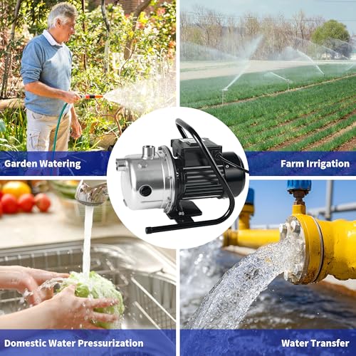 LANCHEZ 1.2 HP Shallow Well Pump, 2100 GPH Stainless Steel Garden Irrigation Pump, 115V Water Transfer Pump, Water Booster Jet Pump for Home Garden Lawn Farm, Black silver - color: Black Silver