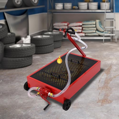 20 Gallon Oil Drain Pan Low Profile Oil Drain Tank with Manual Rotary Pump & 7.2 Ft Hose Oil Drain Cart with Foldable T-Handle Oil Change Pan for Car, SUV, Truck - size: A-20 Gallon Oil Drain Pan Manual Pump