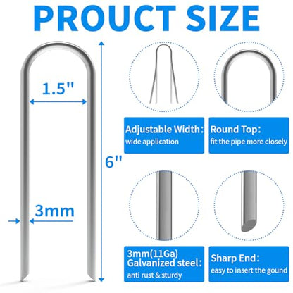 MySit 6 Inch 150 Pack U Shaped Galvanized Drip Irrigation Stakes 11 Gauge - size: 6 Inch