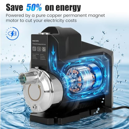 Whole House Water Pressure Booster Pump, 110V Use Only, 750W, 80 PSI, 1HP