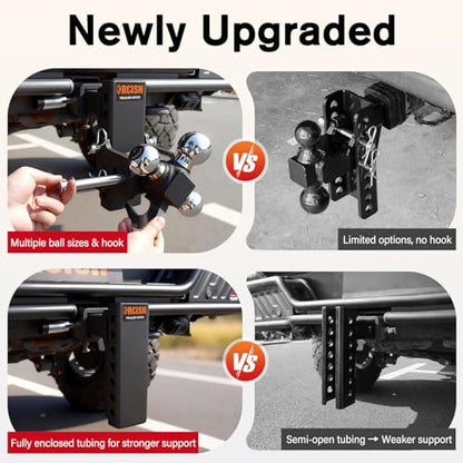 Adjustable Trailer Hitch, 360° Swivel Tri Ball Mount with Tow Hook & Lock - color: 2.5"-Adjustable