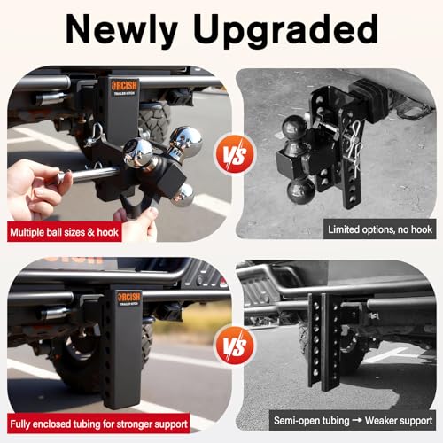 Adjustable Trailer Hitch, 360° Swivel Tri Ball Mount with Tow Hook & Lock - color: 2.5"-Adjustable