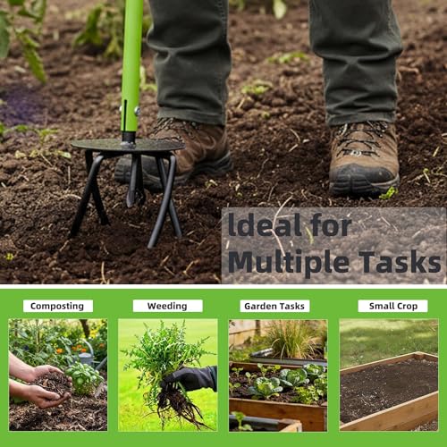 Hand Tiller Cultivator, Manual Twist Tiller with Sharp Arrow Tines